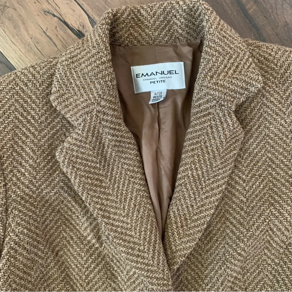 Emanuel Ungaro Vintage Designer Tan Wool Blazer Petite Size 4 - Picture 6 of 13